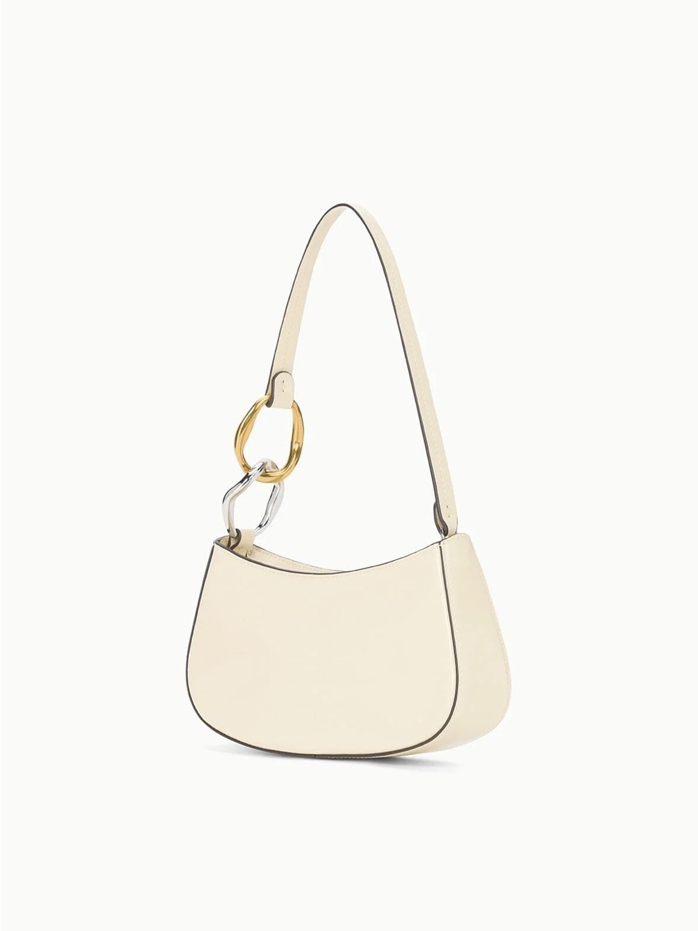 STAUD Cream Shoulder Bag with Decorative Metal Links